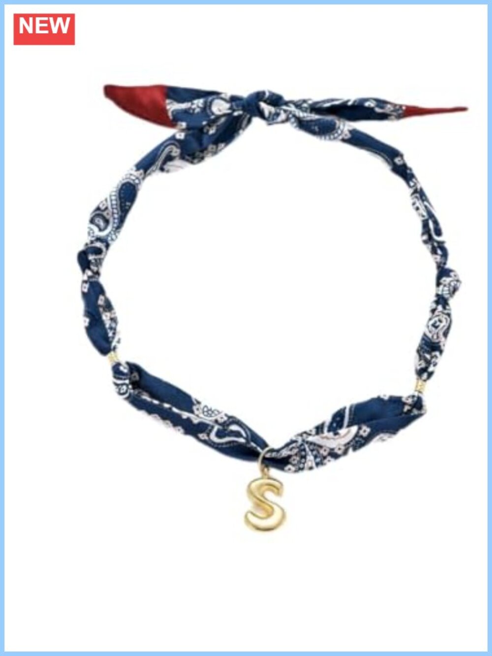 Silk Scarf Necklace with Initial Bubble Letter Charm, Adjustable Choker